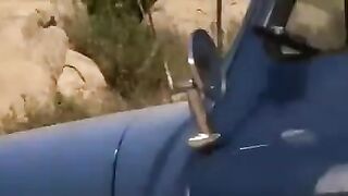 A guy in the car made a date with a girl with big tits right on the road