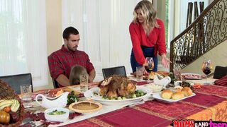 The family dinner turned into a passionate threesome sex