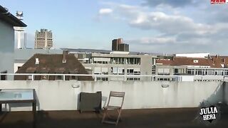 Sex on the roof with a beautiful brunette, huge boobs in HD