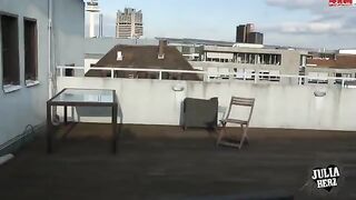 Sex on the roof with a beautiful brunette, huge boobs in HD