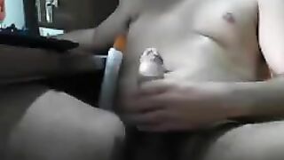 The guy is jerking off in front of the computer