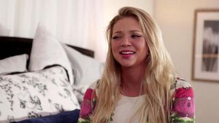 Two beautiful lesbians stuck in bed and masturbate together