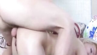 A woman in stockings fucks her son in the ass at home