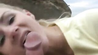 A dessert from sperm on the face of a teen blonde