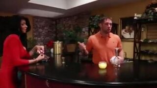 Sexy girl Christina has sex with the bartender on the couch