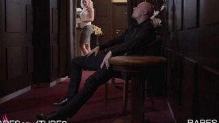 A cute blonde demonstrates her professional skills in sex