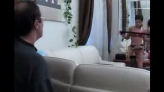 The chick is in clothes during hot sex action