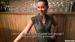 The pretty bartender girl agreed to have sex with the guy