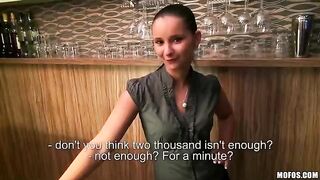 The pretty bartender girl agreed to have sex with the guy