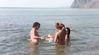 Nudist beauties get fucked on the naked beach