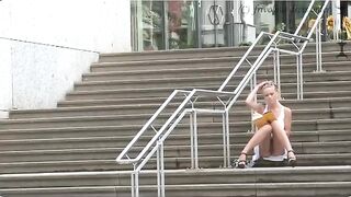 A girl is walking without panties on the street and gets fucked