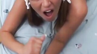 Standing sex, smooth pussy and deep throat blowjob