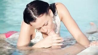 A Russian woman has sex with her boyfriend in the pool