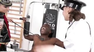Two girls fucked by a black guy in latex, intense threesome action