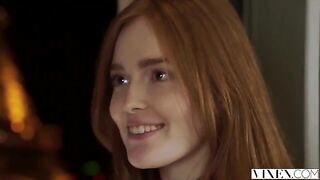 The red-haired beauty got her pussy licked and hammered on the bed
