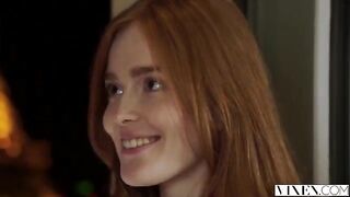 The red-haired beauty got her pussy licked and hammered on the bed