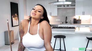 Shooting balls for boob shots with a stunning brunette having big tits and a piercing