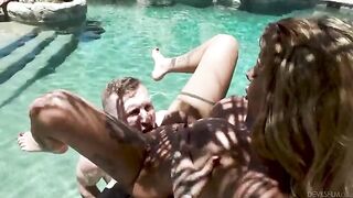 The girl pulled the guy out of the water and tried to revive him by sucking his dick and jumping on