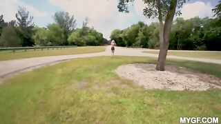Sexual girls are having fun in the park outdoors