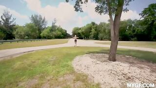 Sexual girls are having fun in the park outdoors