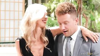 Blonde FFM threesome with mature women and a huge dick