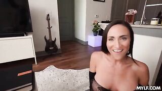 She will be a picture of lust, covered in semen, after the guy's ejaculation