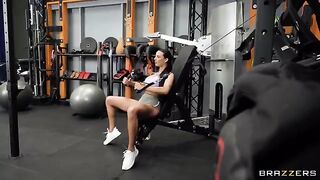The girl is having fun with her girlfriend in sports clothes