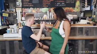 Big titty barista with huge boobs will make your day unforgettable