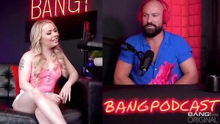 A guy has a lengthy conversation and then fucks a hot blonde on the podcast