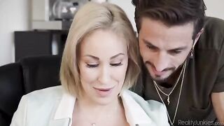 Overworked and tired, she just wants to have sex in the office