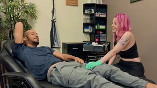 Tattooed beauty has a great time with a black guy in an intense interracial scene