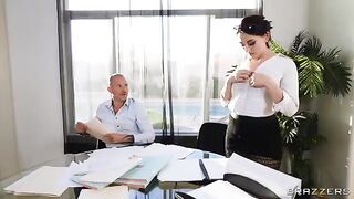 A girl is fucking with her boss and her coworker at the workplace