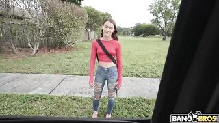 The model is willing to do anything for money, even during a car ride