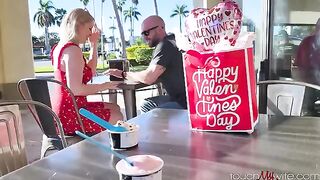 A girl is having fun on Valentine's Day with a daring twist