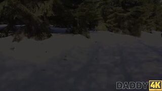 A hot girl is having fun on the sled by the fireplace