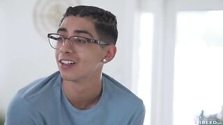 A young guy is stuck on his stepmom's natural boobs, unable to move