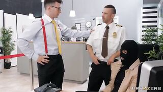 A hot bank robbery ends with a guy getting fucked in stockings