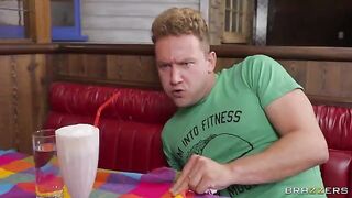 Blonde girl fucked in ass in a greasy diner