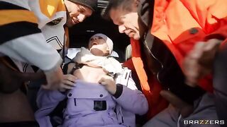 A snow angel got her pussy railed by two guys