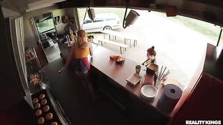 Redhead is fucked on the kitchen table by a trucker