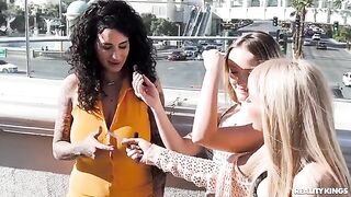 A sexy lesbian threesome sex with three hot chicks who take off their clothes