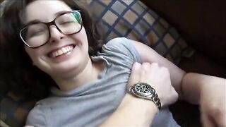 A guy has a therapy session with his perfect brunette girlfriend at home