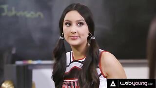 Three girls are in detention and getting fucked by the principal in a steamy scene