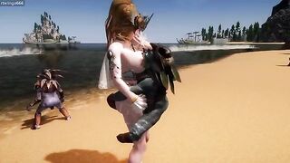 A goddess is having fun with goblins on the beach in this hentai episode