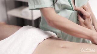 A masseuse gives her client a happy end of massage