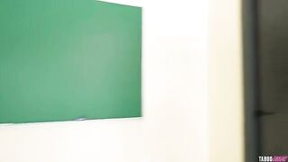 A girl is being fucked by her black fan on the table