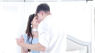 Cute slim girlfriend gives a great footjob (cum on soles) - Elena Ross