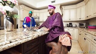 Two Negroes have an intense doggy style threesome sex with a hot girl