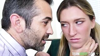 A student is having fun with her teacher and principal in an intense encounter