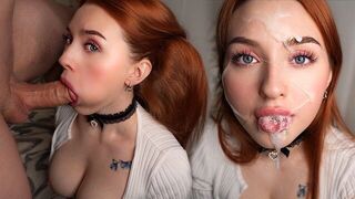 A red-haired beauty skillfully used her mouth to drive a man wild